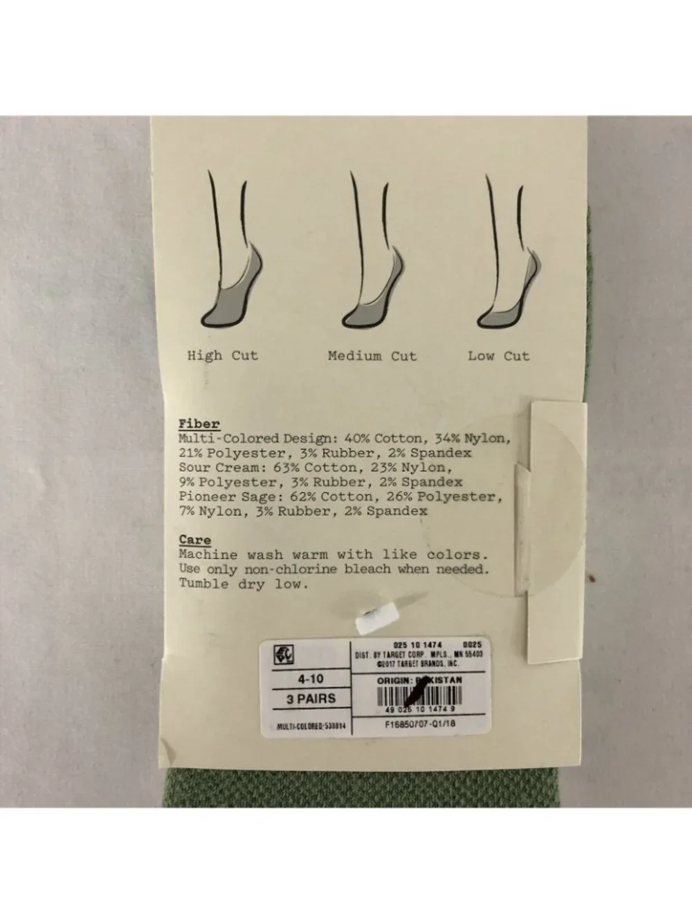 A New Day Liners Socks 3 Pairs Geometric Green White Purple Size 4-10